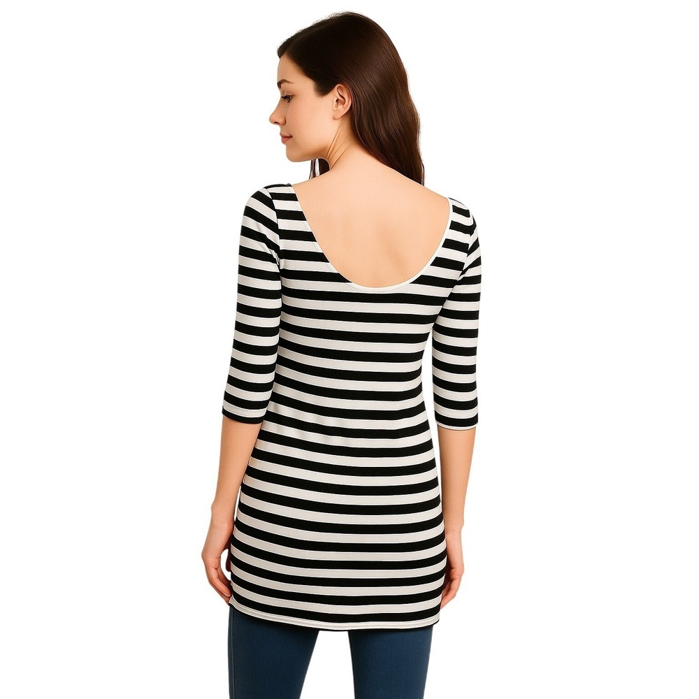 Vintage‎ Bebe Tunic Top S Striped Tunic Scoop Neck Short Sleeve Shoulder Pad
